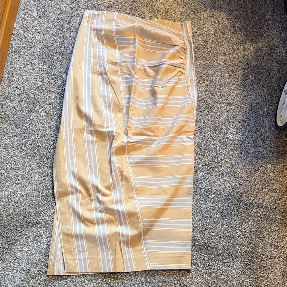 Zara Tan and White Striped Pencil Skirt